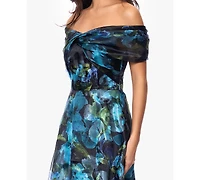 Betsy & Adam Petite Printed Off-The-Shoulder Ball Gown