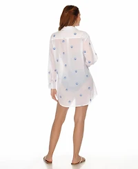 Raviya Women's Embroidery Sea Shell Button-Down Cover-Up Shirt