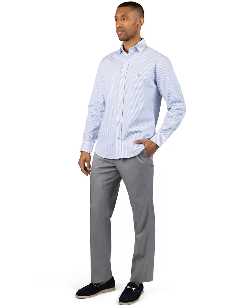 Tailorbyrd Men's Yarn Dyed Linen Stripe Long Sleeve Shirt