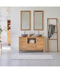 Tikamoon Solid Teak Wood Vanity Cabinet Wash Stand Adjustable Drawers Bathroom Furniture