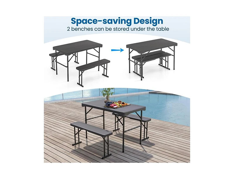Slickblue Outdoor Folding Table and Bench Set with Hdpe Top and Metal Frame