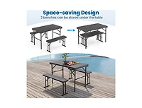 Slickblue Outdoor Folding Table and Bench Set with Hdpe Top and Metal Frame