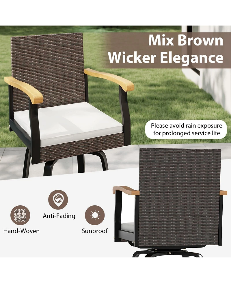 sumyeg Outdoor 360-Degree Swivel Bar Stool with Cushion and Acacia Wood Armrests