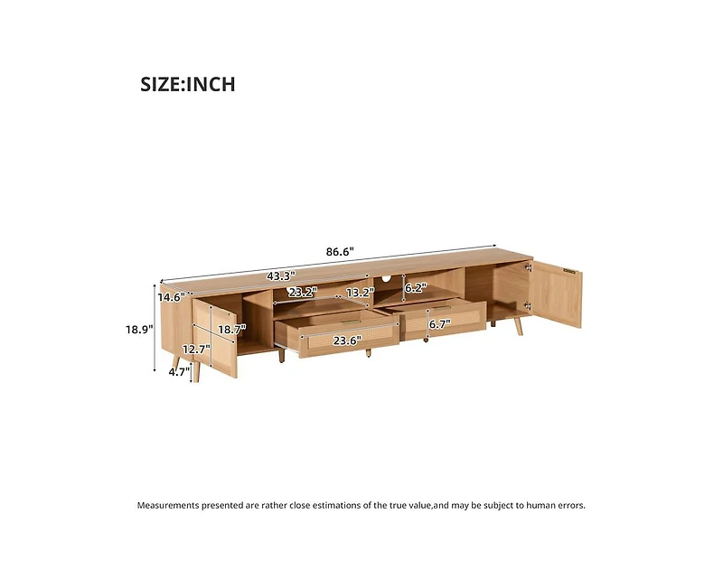 sumyeg Rattan Cabinet Tv Stand for TVs up to 90", Modern Farmhouse Media Console with Solid Wood Legs