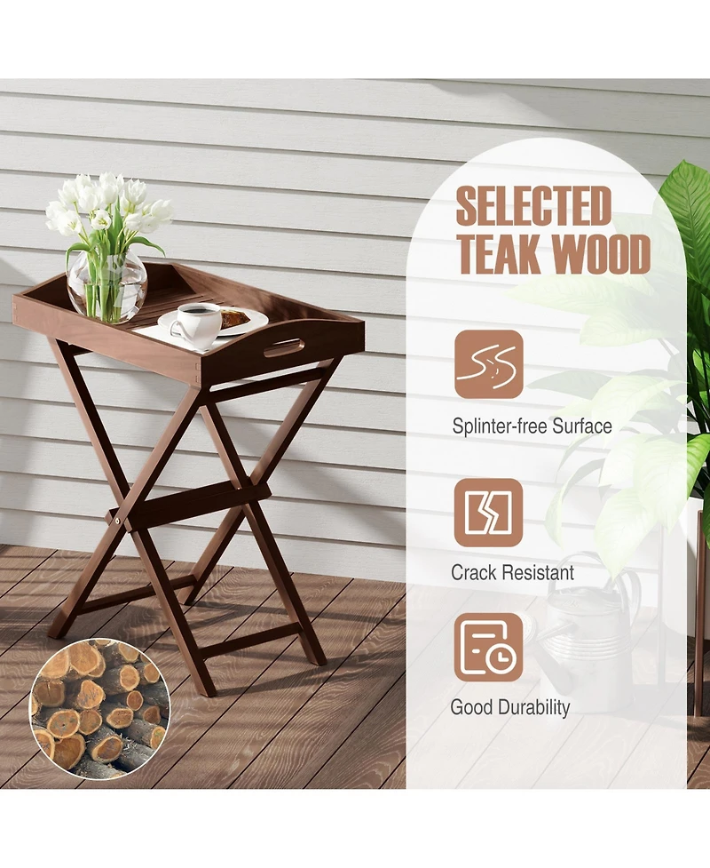 sumyeg Solid Teak Wood Tray Table with Removable Top for Patio and Garden