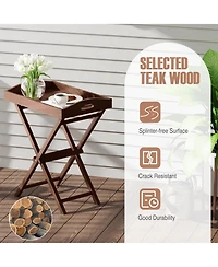 sumyeg Solid Teak Wood Tray Table with Removable Top for Patio and Garden