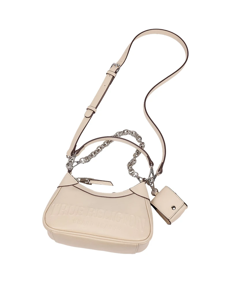 True Religion Women's Trapunto Logo Zip-Top Hobo