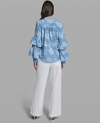 Karl Lagerfeld Paris Petite Printed Mock Neck Blouse