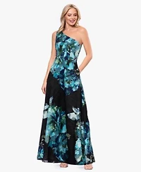Betsy Adam Womens One Shoulder Burnout Print Ball Gown