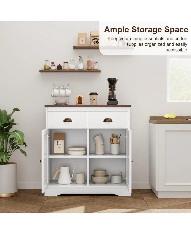 gaomon Farmhouse Buffet Cabinet 2 Doors 2 Drawers Adjustable Shelves for Dining Room
