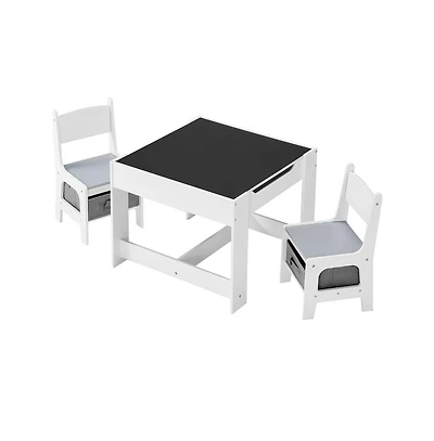 Slickblue Wooden Kids Table and 2 Chairs Set with Storage Space