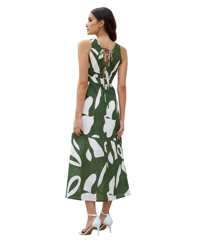 Yumi Women's Cotton Abstract Print Maxi Dress