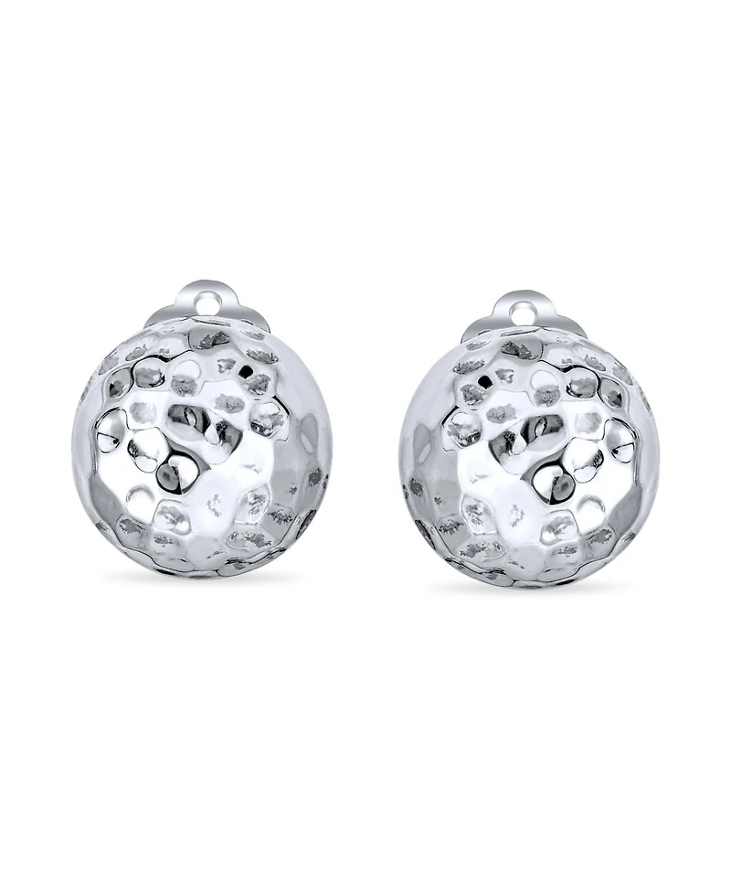 Bling Jewelry Hammered Textured Ball Button Clip Earrings .925 Sterling Silver Non-Pierced Ears