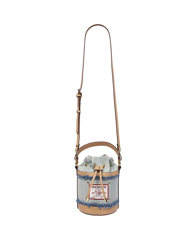 True Religion Buddha Patch Frayed Bucket Bag