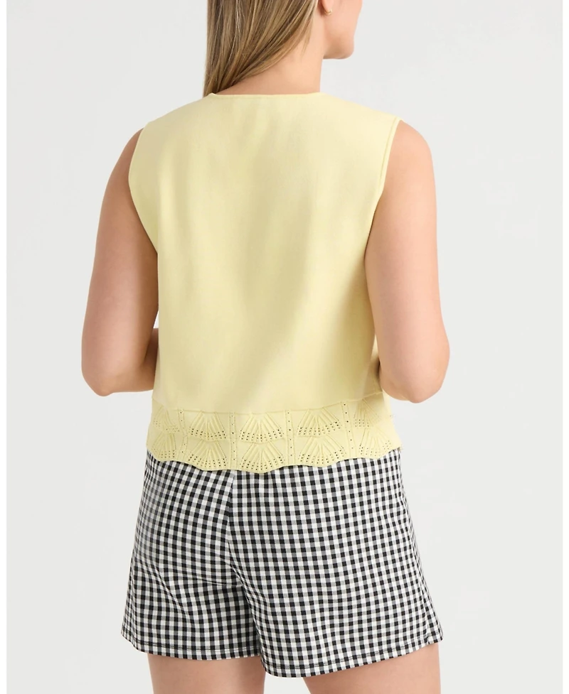 Ellen Tracy Women's Knit Vest with Pearl Detailing Sweater