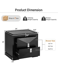 Rainsken Modern Nightstand, Wood Diamond Shaped End Table, 2 Drawers Bedside Table with Storage for Bedroom, Living Room
