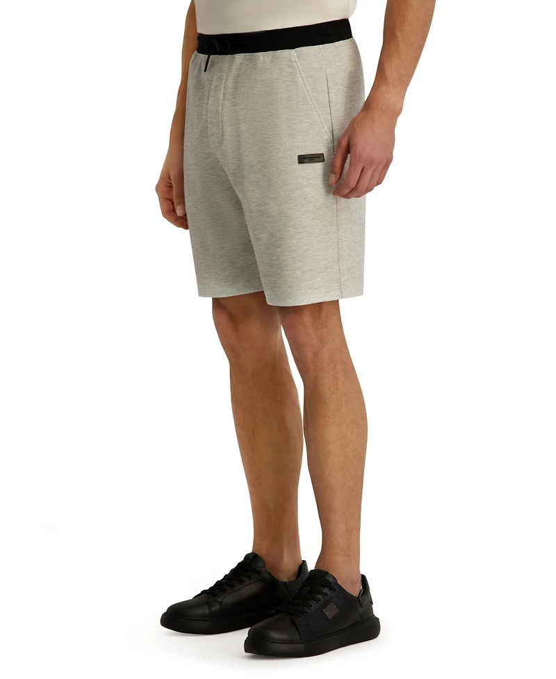 Karl Lagerfeld Paris Men's Striped Waffle Drawstring Short with Leather Logo Patch