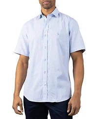 Tailorbyrd Men's Yarn Dyed Linen Stripe Short Sleeve Shirt