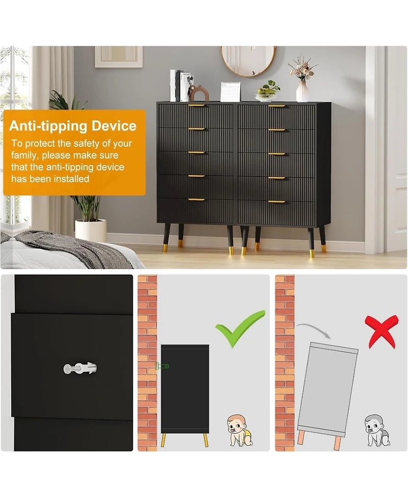gaomon 5 Drawer Dresser for Bedroom, Modern Closet Dressers Chest of Drawers