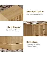 gaomon Fluted Nightstand with Drawers, Mid Century Modern Bedside Table, Light Wood Nightstand with Storage