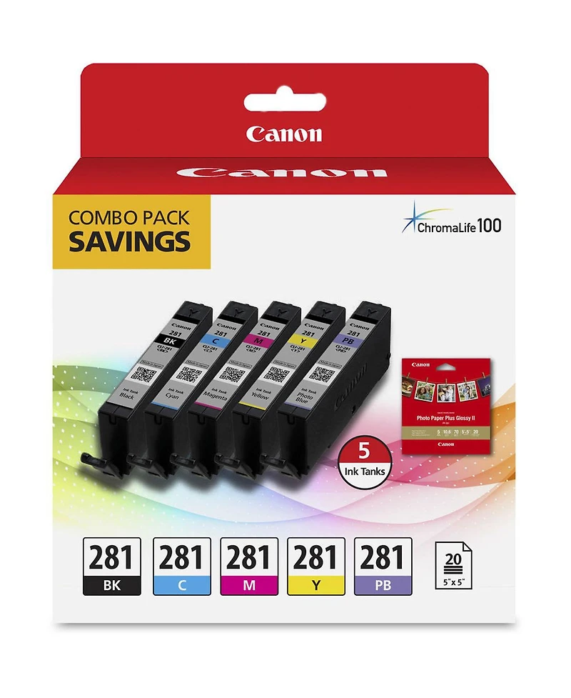Canon 2091C006 (Cli-281) ChromaLife100 Ink/Paper Combo