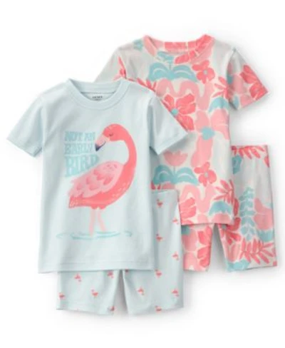 Carters Girls Baby Toddler Short Sleeve T Shirt Snug Fit Shorts 4 Piece Pajama Set