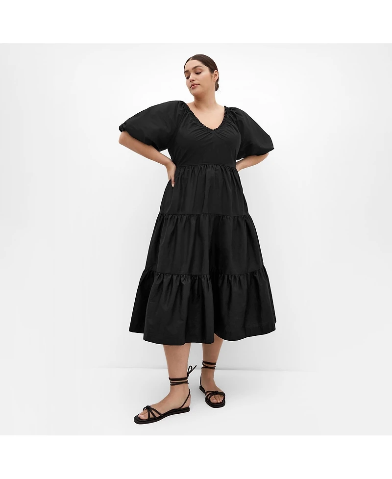 City Chic Women's Fantasy Puff Sleeve Midi Dress
