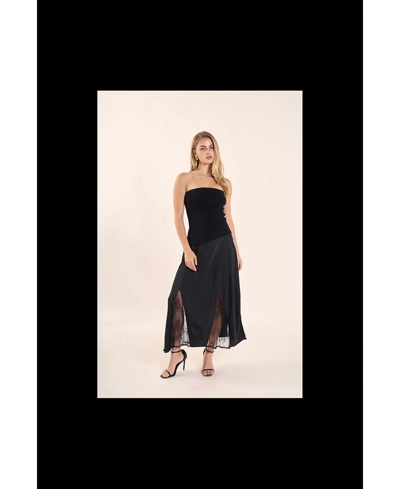 endless rose Women's Satin Lace Maxi Skirt