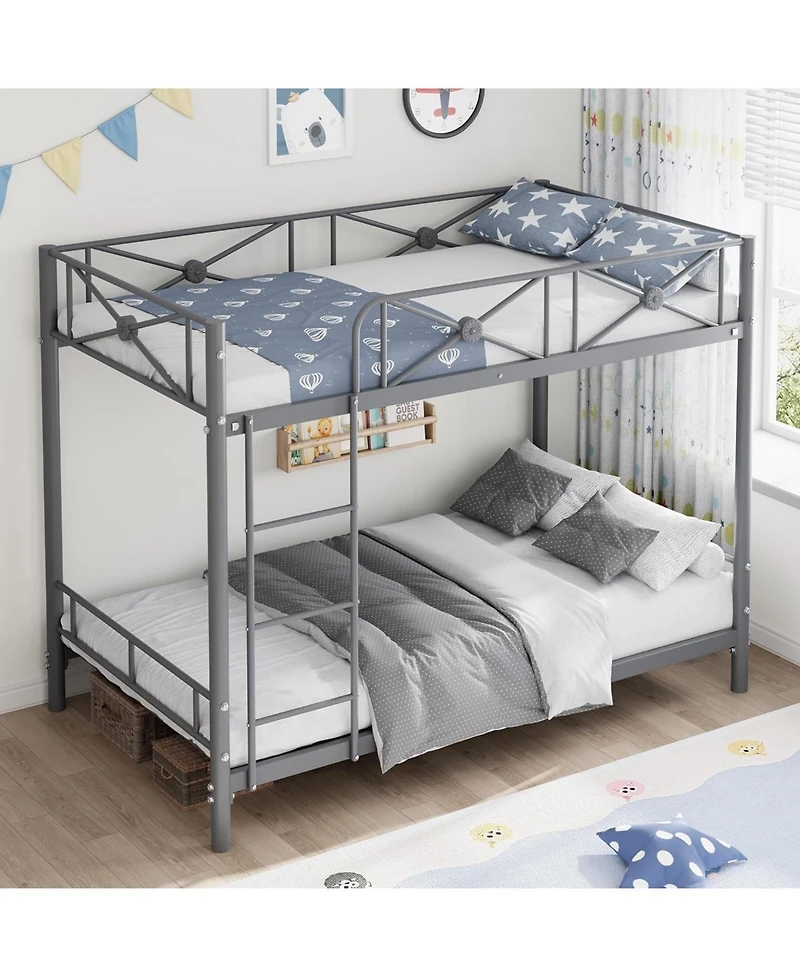 gaomon Industrial Twin Over Twin Bunk Bed, Heavy-Duty Steel Frame with Safety Guard Rails & Quiet Slats, Space-Saving for Kids, Steel Bed for School