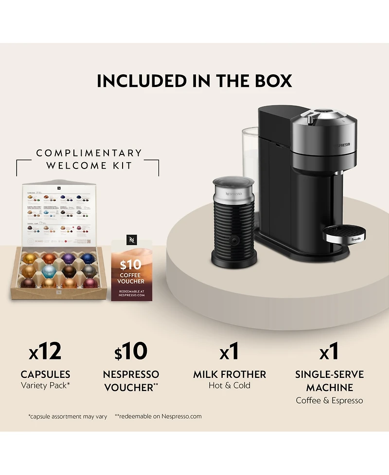 Nespresso Vertuo Next Deluxe Coffee and Espresso Machine by Breville, Dark Chrome with Aeroccino Milk Frother