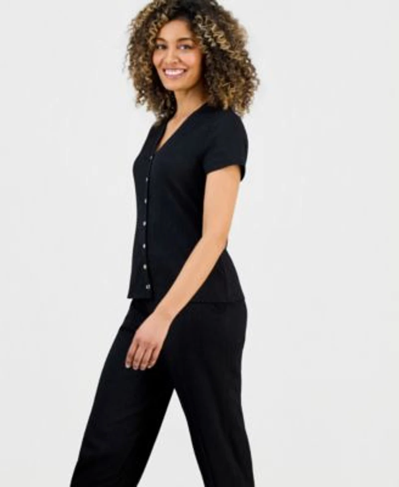 Anne Klein Essentials Petite Button Front Blouse Ankle Pants