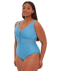 Becca Etc Plus Castaway Textured Fishnet One-Piece Swimsuit