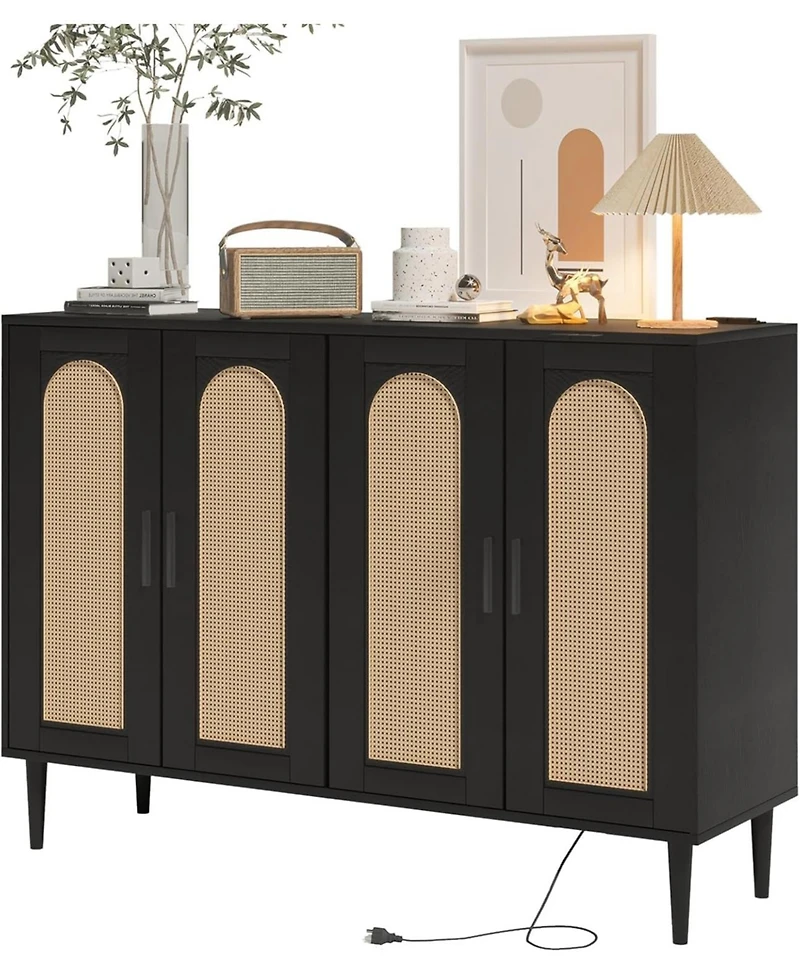 gaomon Sideboard Buffet Cabinet with Rattan Doors, Storage Credenza with Shelves, Modern Accent Coffee Bar Cabinet for Dining Room, Kitchen