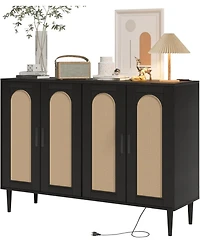 gaomon Sideboard Buffet Cabinet with Rattan Doors, Storage Credenza with Shelves, Modern Accent Coffee Bar Cabinet for Dining Room, Kitchen