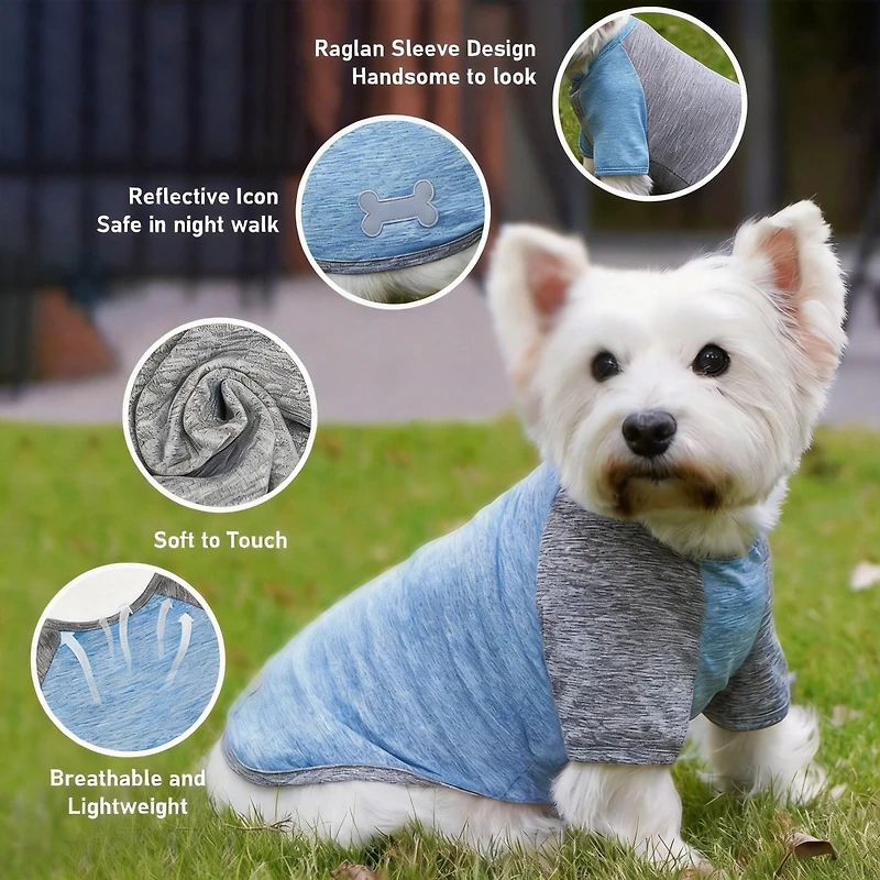 Aronkl 2-Pack Lightweight Athletic Dog T-Shirt with Reflective Label for Outdoor Use