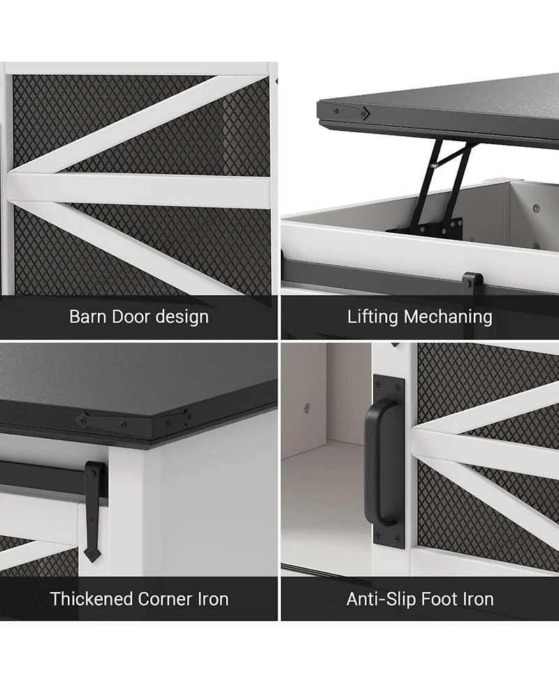 gaomon Lift Top Coffee Table, Multifunctional Table with Sliding Barn Door, Hidden Storage Compartment, Lifting Tabletop, Adjustable Shelf