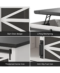 gaomon Lift Top Coffee Table, Multifunctional Table with Sliding Barn Door, Hidden Storage Compartment, Lifting Tabletop, Adjustable Shelf