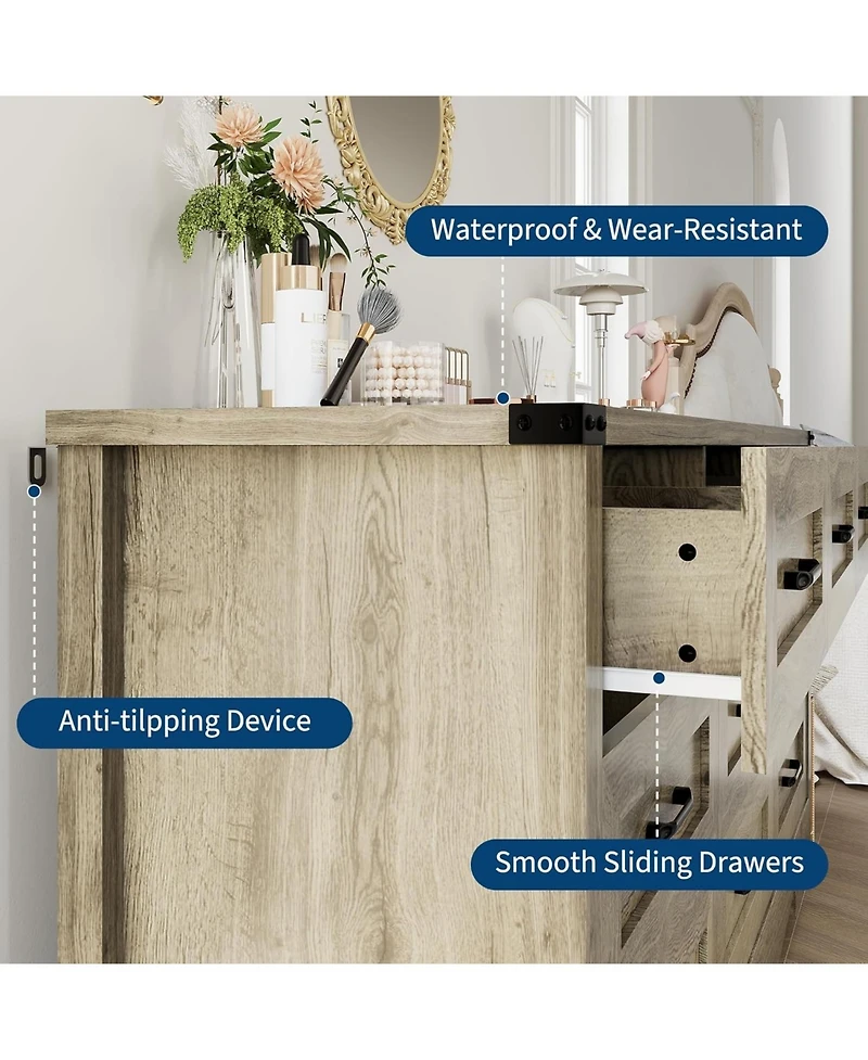 gaomon Drawer Dresser for Bedroom, Farmhouse Tall Wooden Chest of Drawers with Mid Century Modern Style