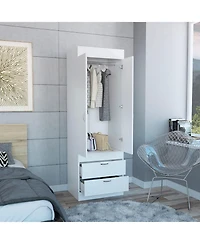 Flynama Lisboa Armoire with Hanging Rod, Double Doors, Two Spacious Drawers and Metal Handles for Bedroom Storage