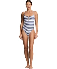 Lauren Ralph Women's Knotted Keyhole Stripe One-Piece Swimsuit