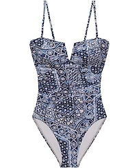 Lauren Ralph Women's V-Neck Over-The-Shoulder One-Piece Swimsuit