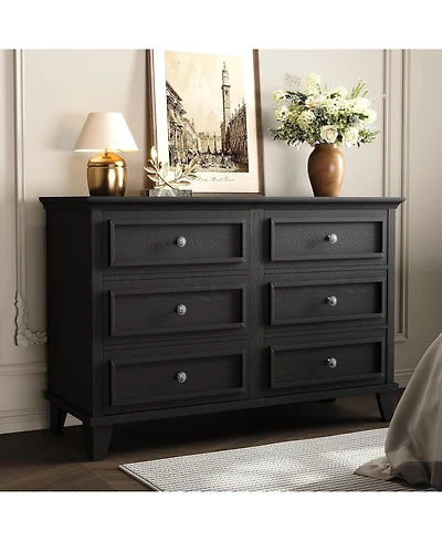 gaomon 6 Drawer Dresser for Bedroom Wide Modern Wood Chest with Metal Handles Storage Organizer