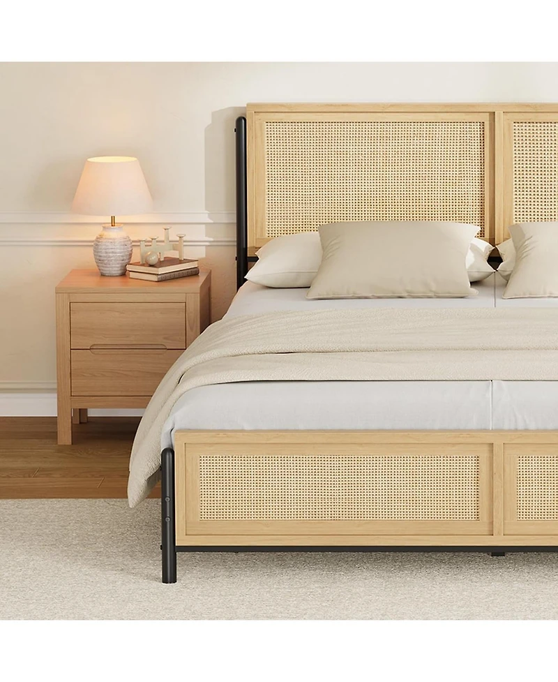 gaomon Bed Frame with Natural Rattan Headboard and Footboard