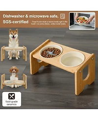 Aronkl Ceramic Dog Bowl with Stand Adjustable 3 Heights 13° Tilt 2×22 Oz Non-slip Bamboo Stand