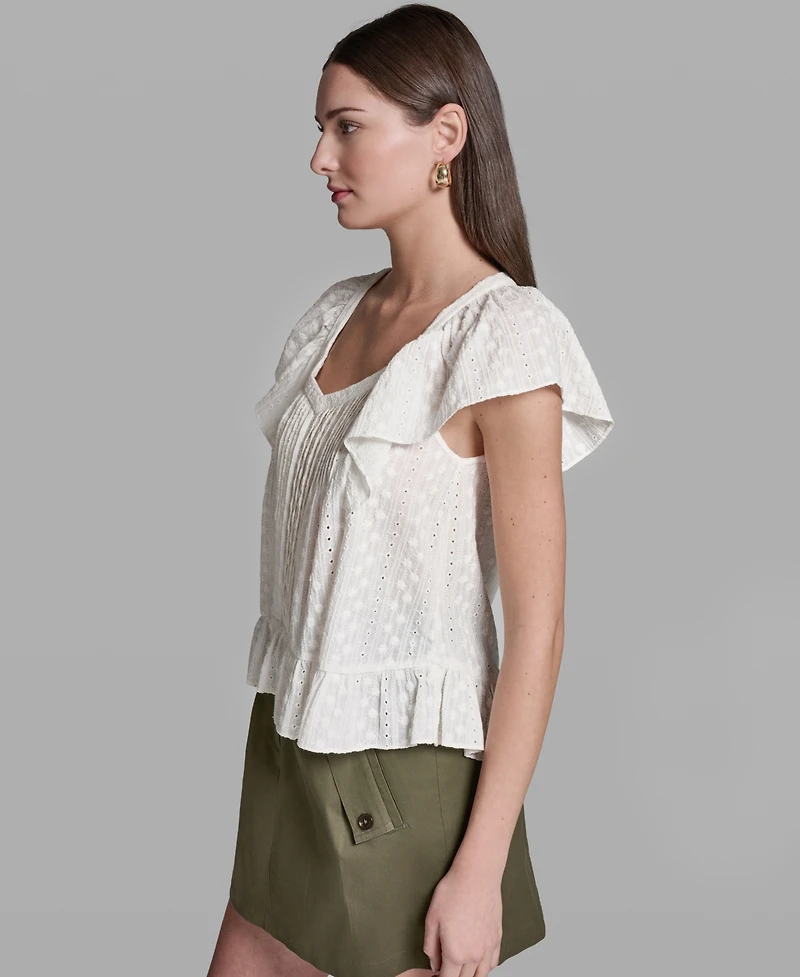 Bcbg Women's Multi Layer Ruffles Flutter-Sleeve Top