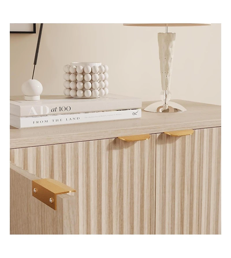 gaomon Fluted Cabinet with Storage Buffet Sideboard with Adjustable Shelves and Gold Handles for Living Room Entry and Kitchen Natural