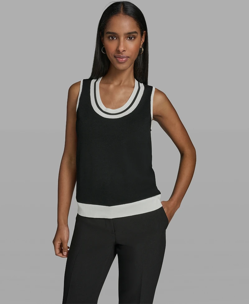 Karl Lagerfeld Women's Scoop-Neck Sleeveless Knit Top with Contrast Trim
