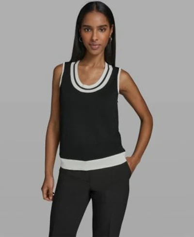 Karl Lagerfeld Paris Womens Scoop Neck Sleeveless Knit Top With Contrast Trim