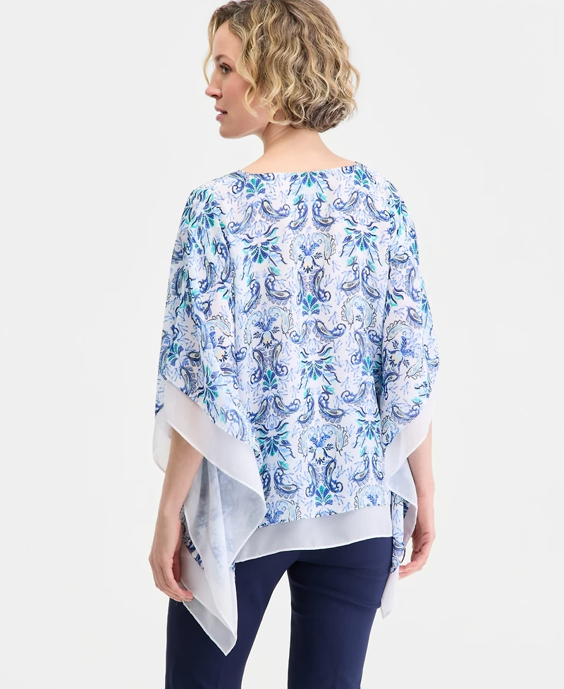 Jm Collection Women's Printed Layered Poncho Top, Macy's Exclusive