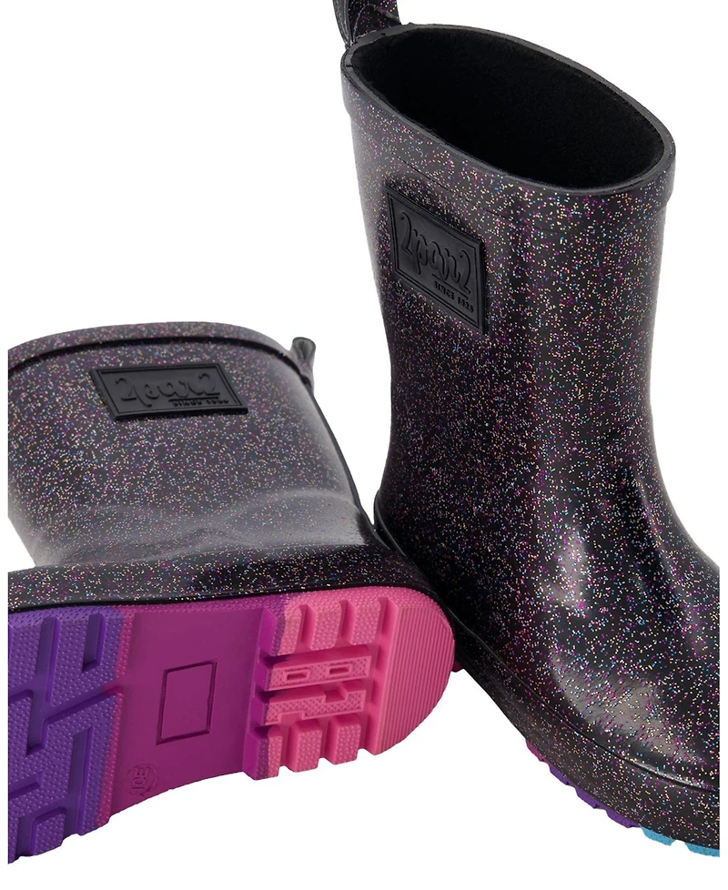 Deux par Little Girls Rain Boots Rubber Black Glitter